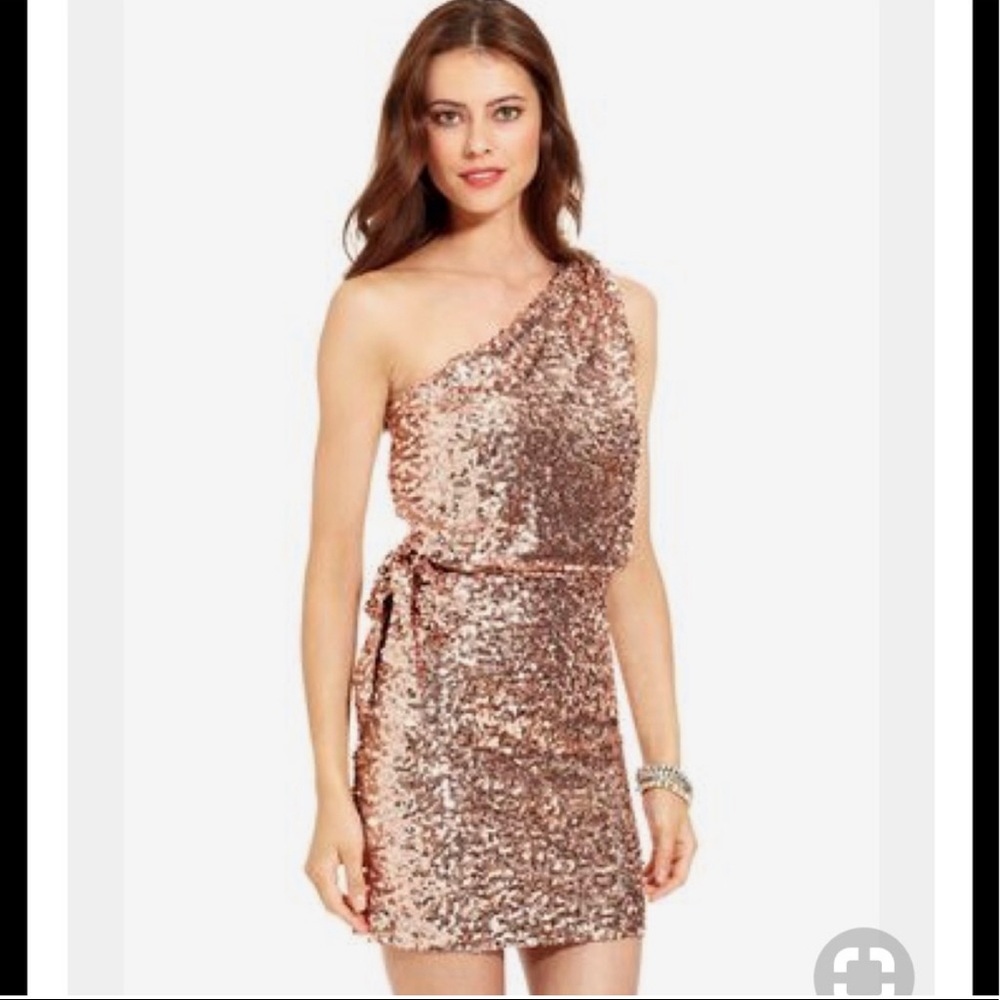 Rose Gold Sequin One-Shoulder Dress